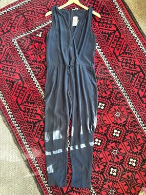 vtg navy silk jumpsuit - blue V-neck wrap by Rory Beca - S - EUC